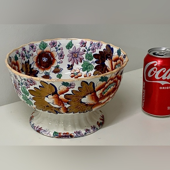 19th Century Antique Gaudy Welsh Embossed Design Scalloped Pedestal Footed Bowl - Picture 1 of 16